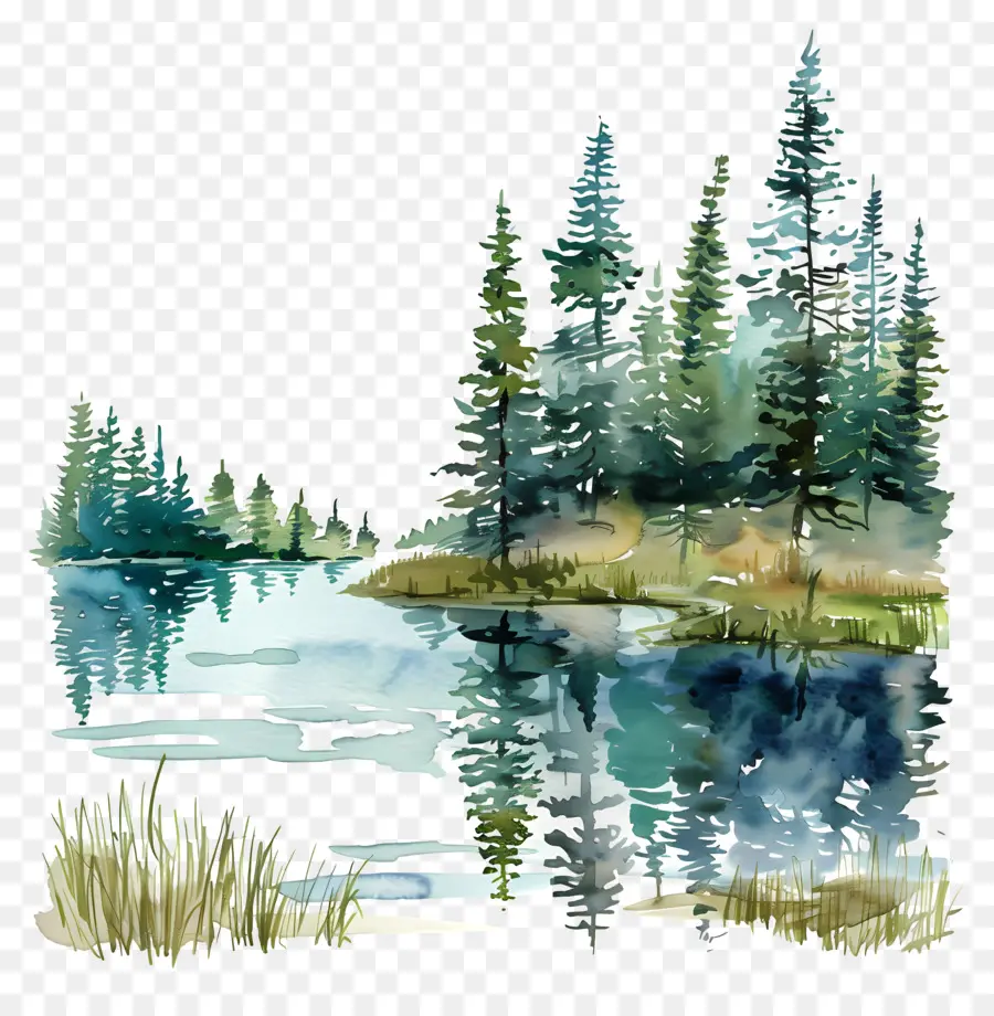 Le Lac，Peinture à L'aquarelle PNG