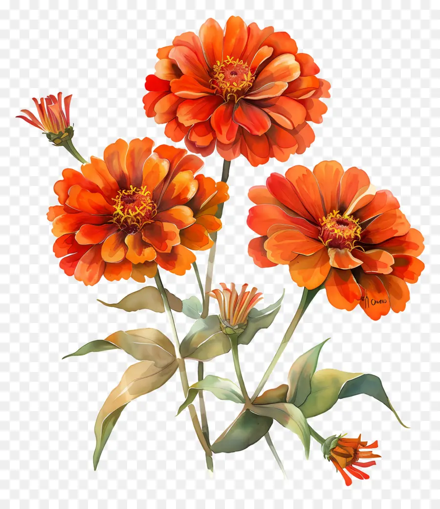 Zinnias Orange，Fleurs De Zinnia PNG