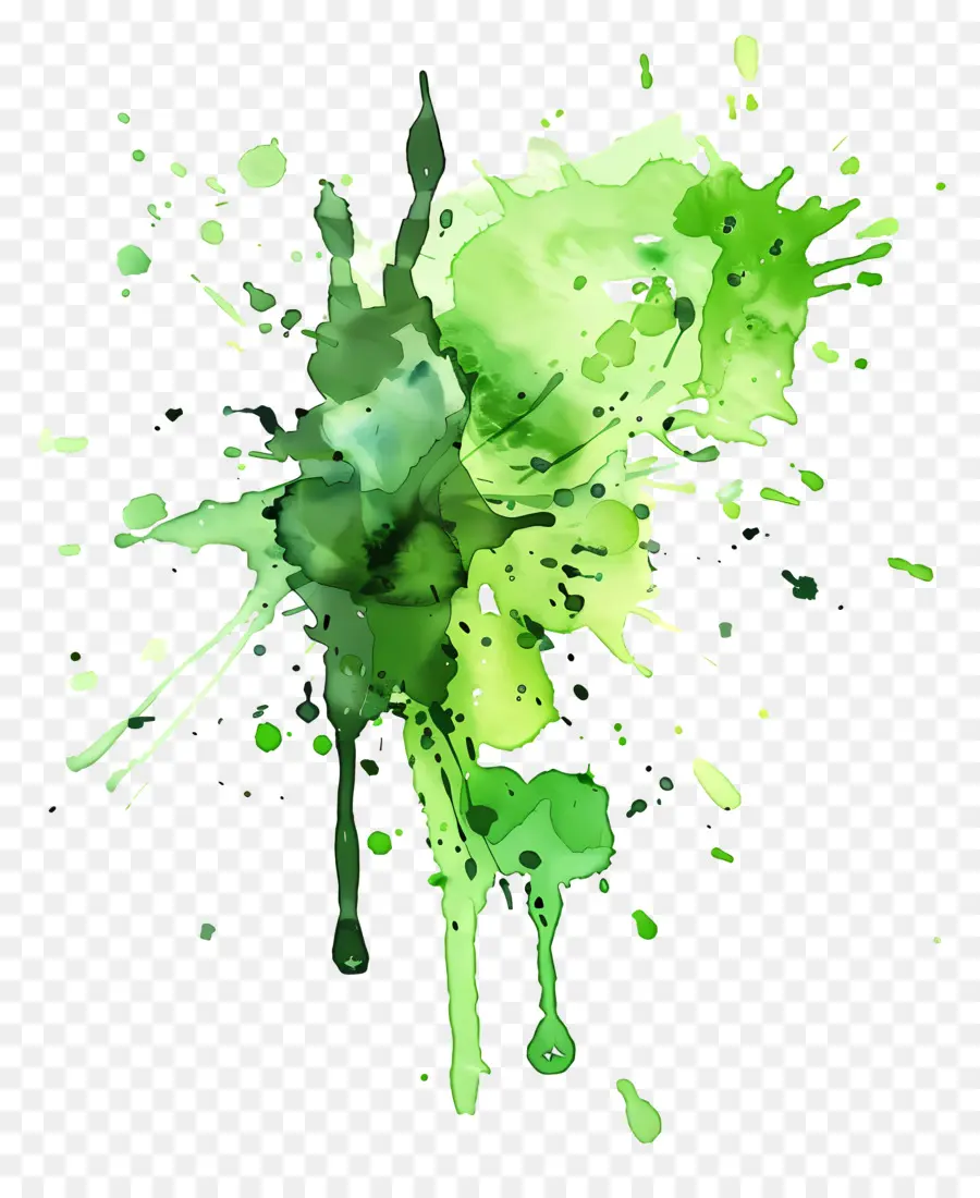 Splash Aquarelle Verte，éclaboussure De Peinture PNG
