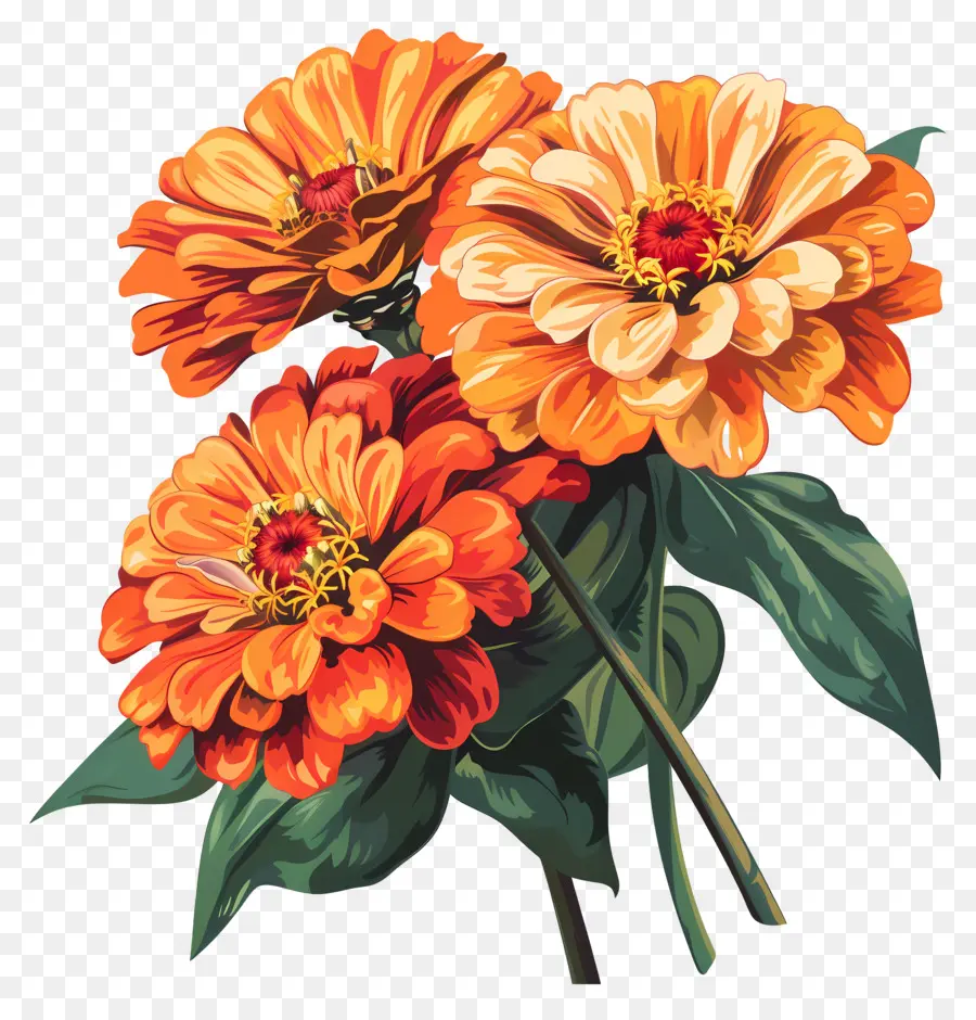 Zinnias Orange，Des Fleurs D'orange PNG