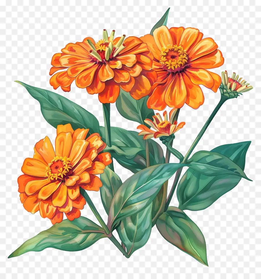 Zinnias Orange，Des Fleurs D'orange PNG
