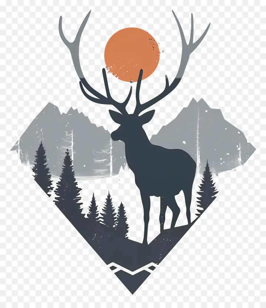 Cerf Silhouette，Relief Montagneux PNG