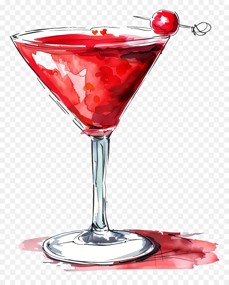 Rouge Cocktail，Peinture à L'aquarelle PNG