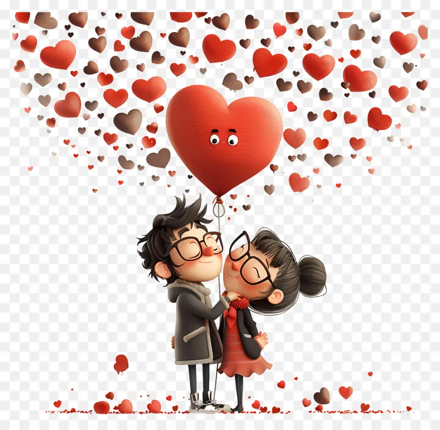 Conception D'amour，Couple Avec Ballon Coeur PNG