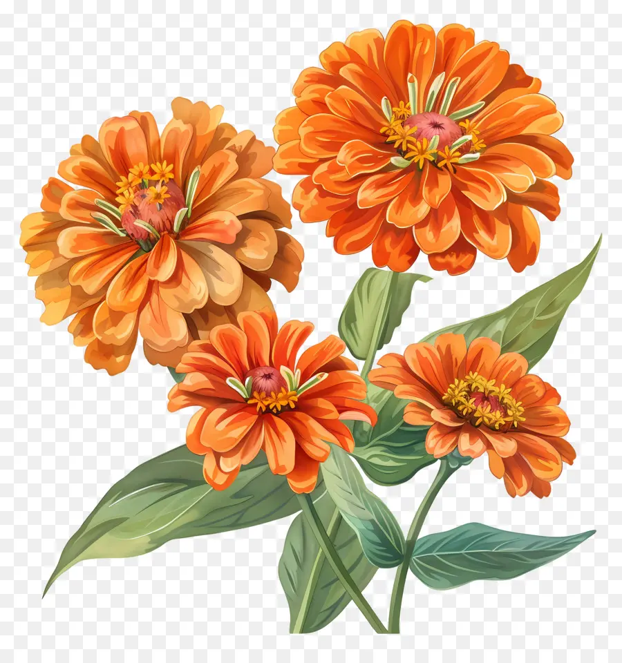 Zinnias Orange，Fleurs En Fleurs PNG