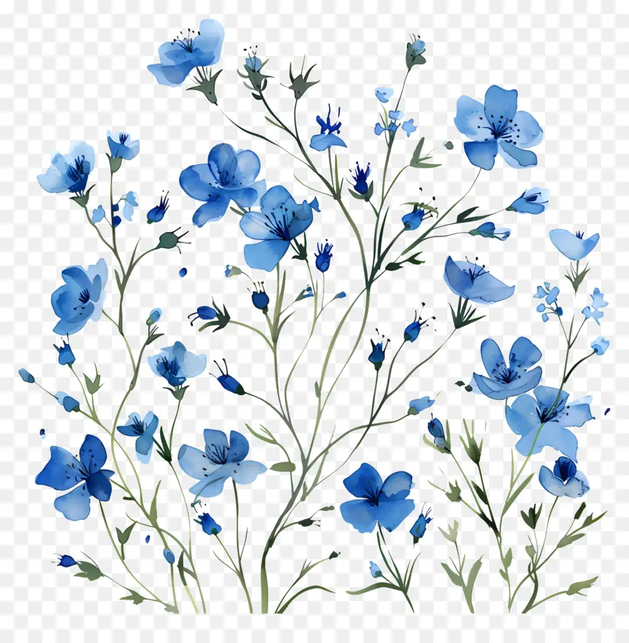 Fleurs Bleues，Tige De Fleur PNG