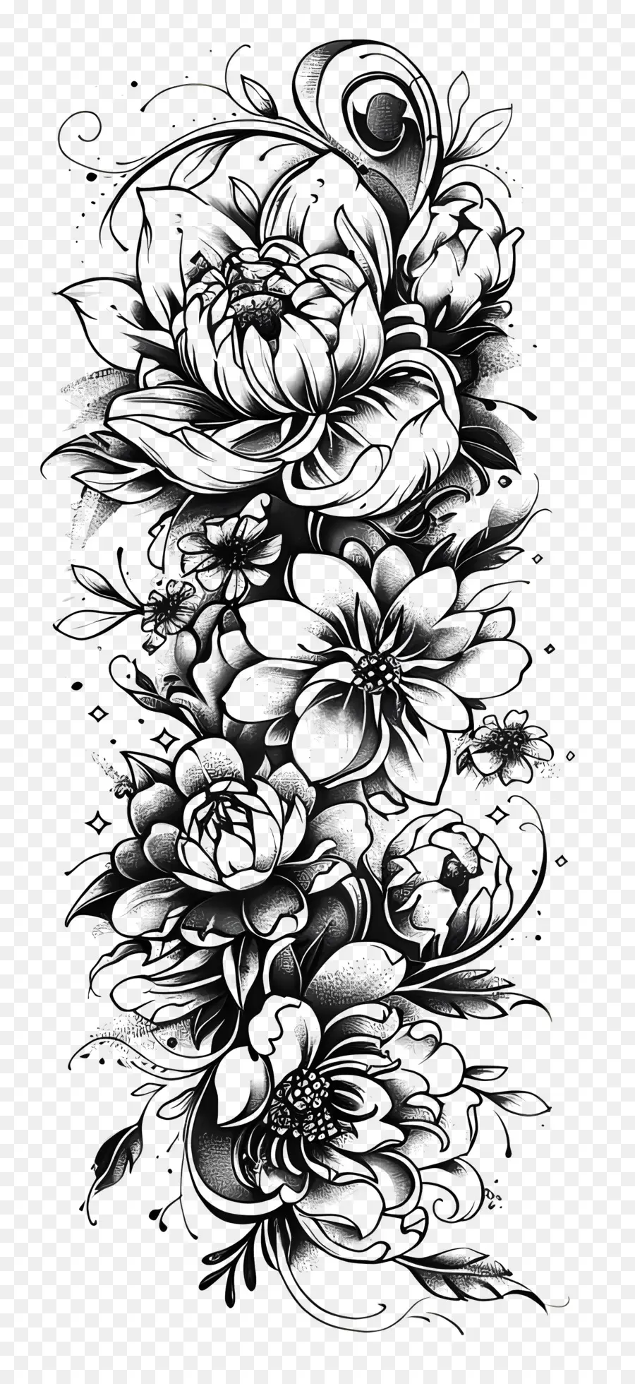 Manchon De Tatouage，Design Floral PNG
