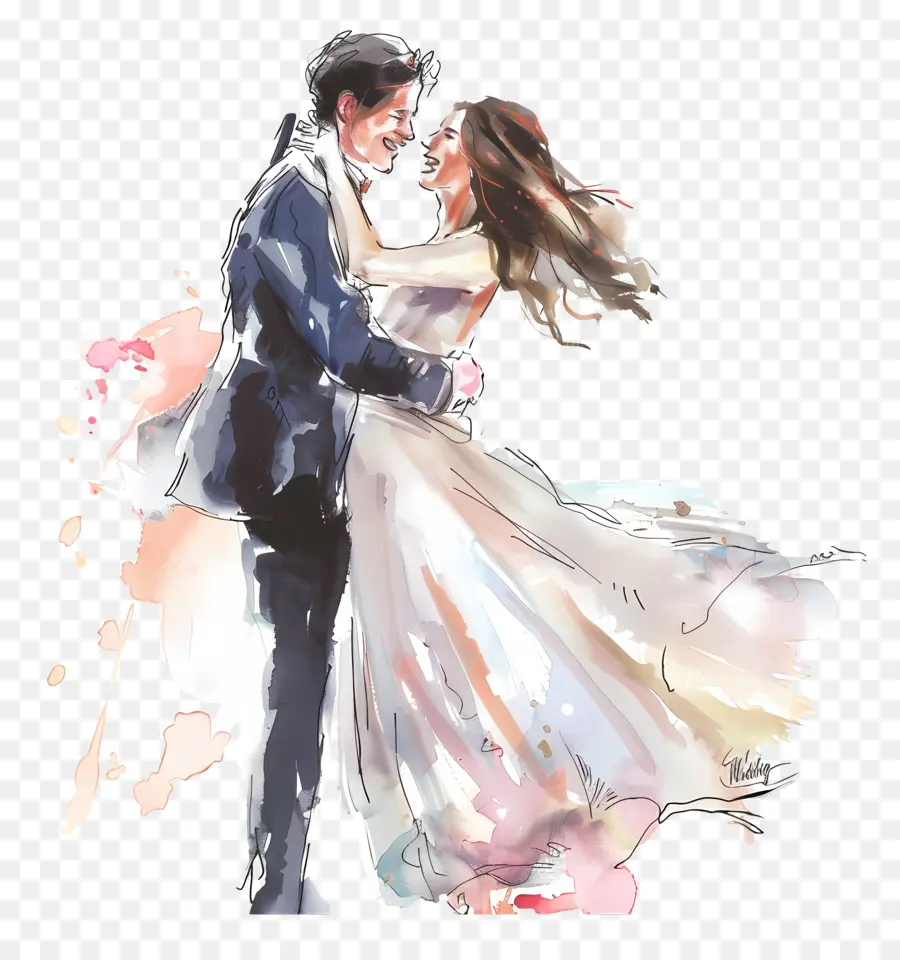 Heureux Mariage，Peinture à L'aquarelle PNG