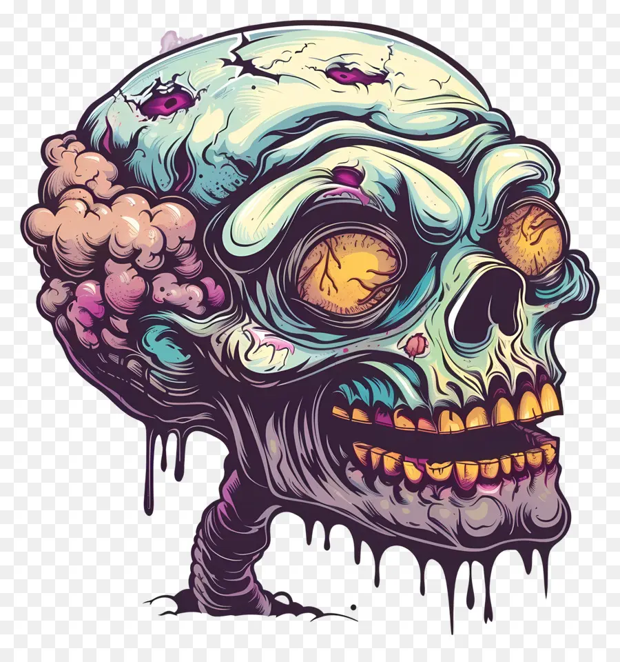 Tête De Zombie，Dessin Animé Crâne PNG