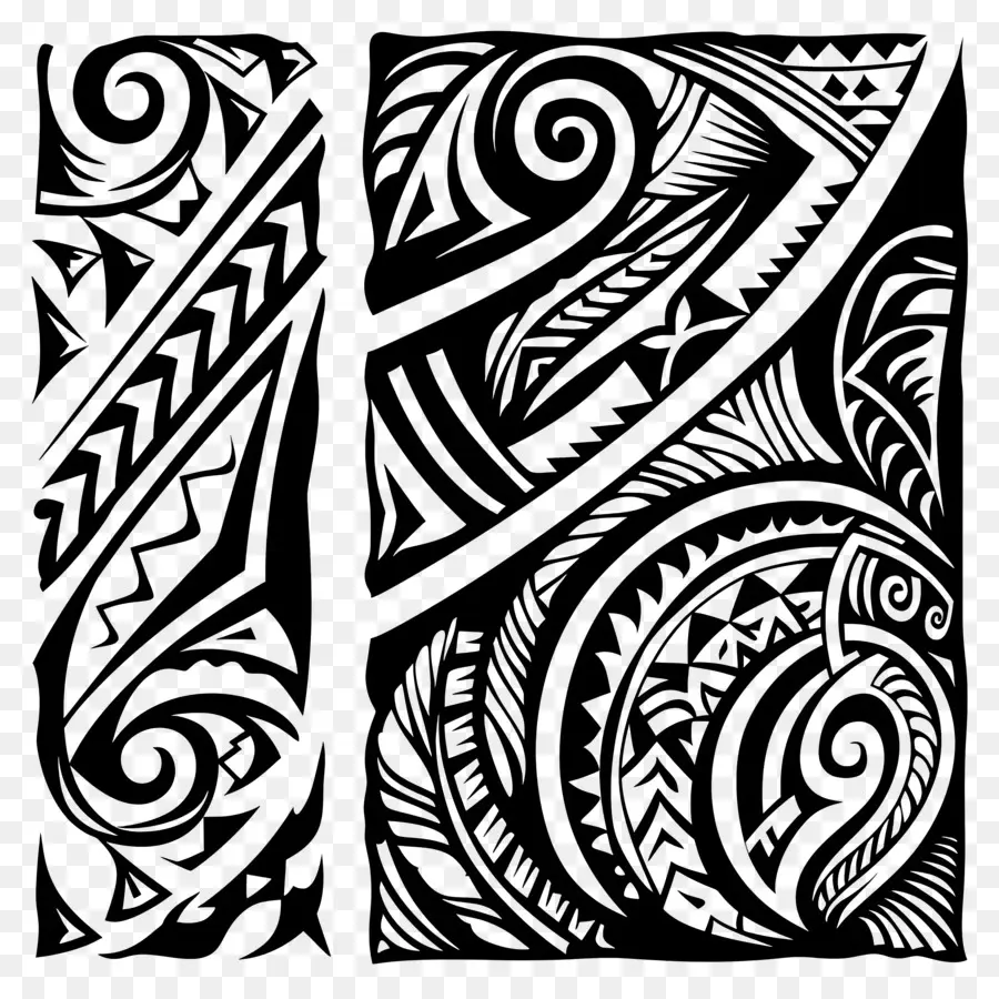 Tatouage Polynésien，Design Noir Et Blanc PNG
