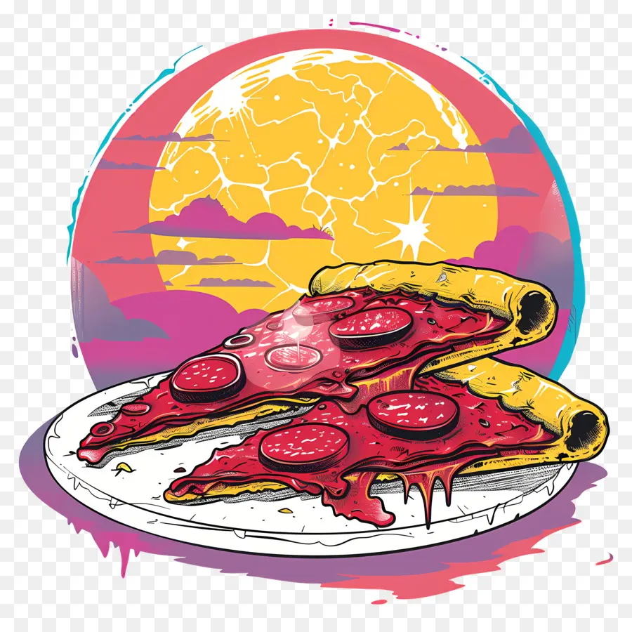 Pizza à Ondes De Vapor，Vaporwave PNG