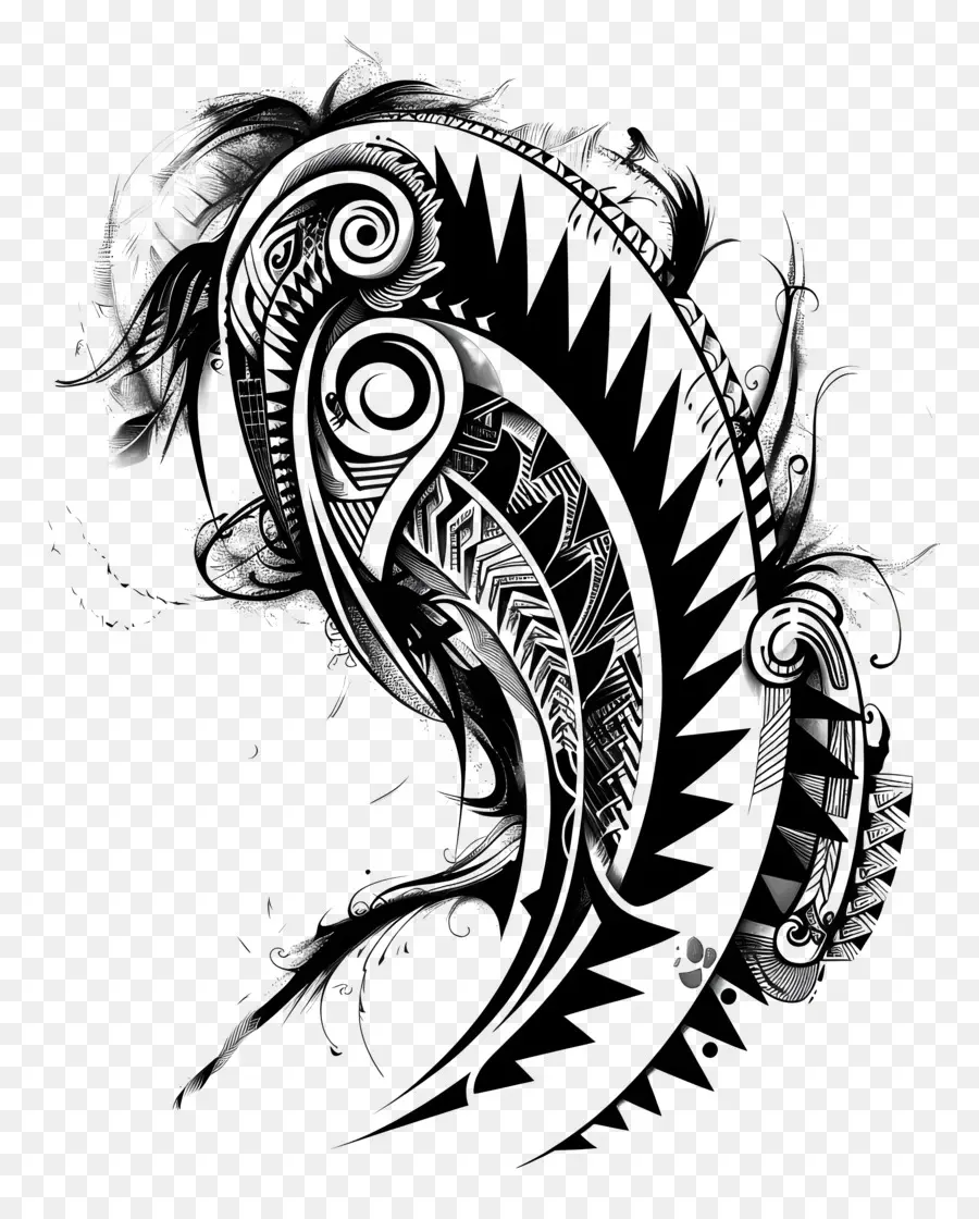 Tatouage Polynésien，Créature En Noir Et Blanc PNG