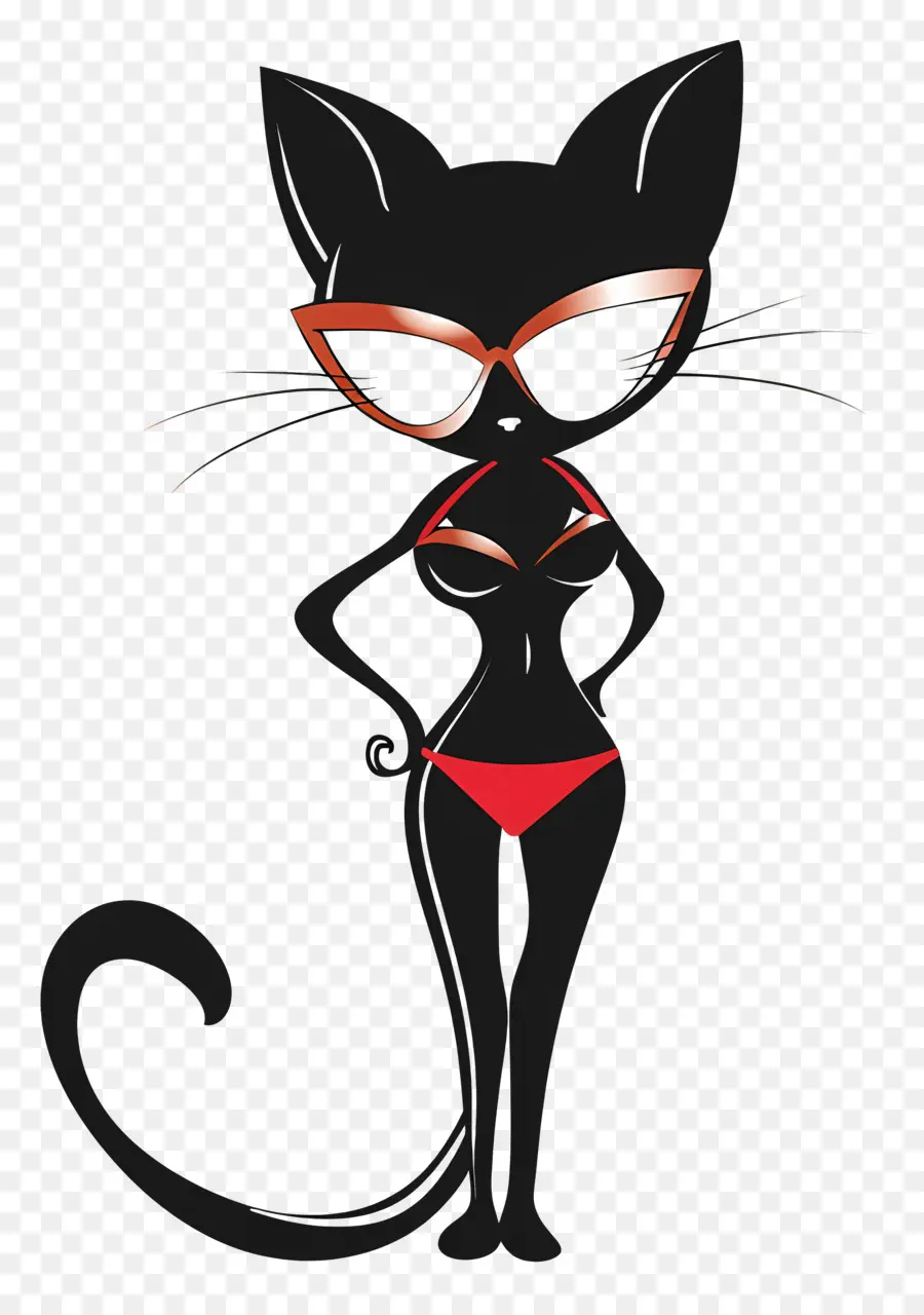 été，Chat Noir En Bikini PNG