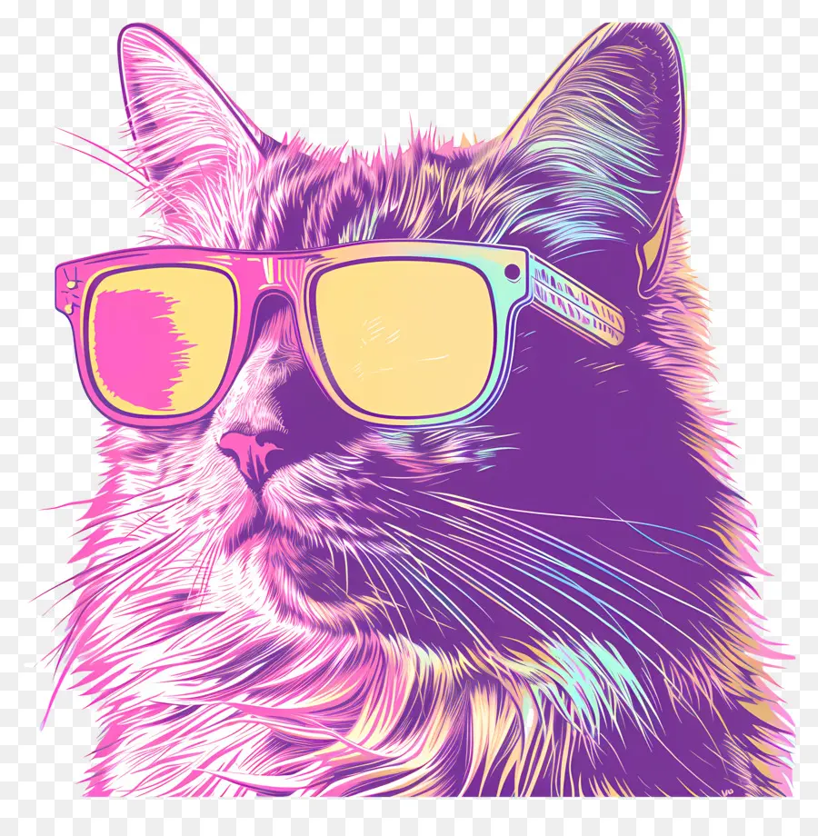 Chat à Ondes De Vapeur，Chat Avec Des Lunettes PNG