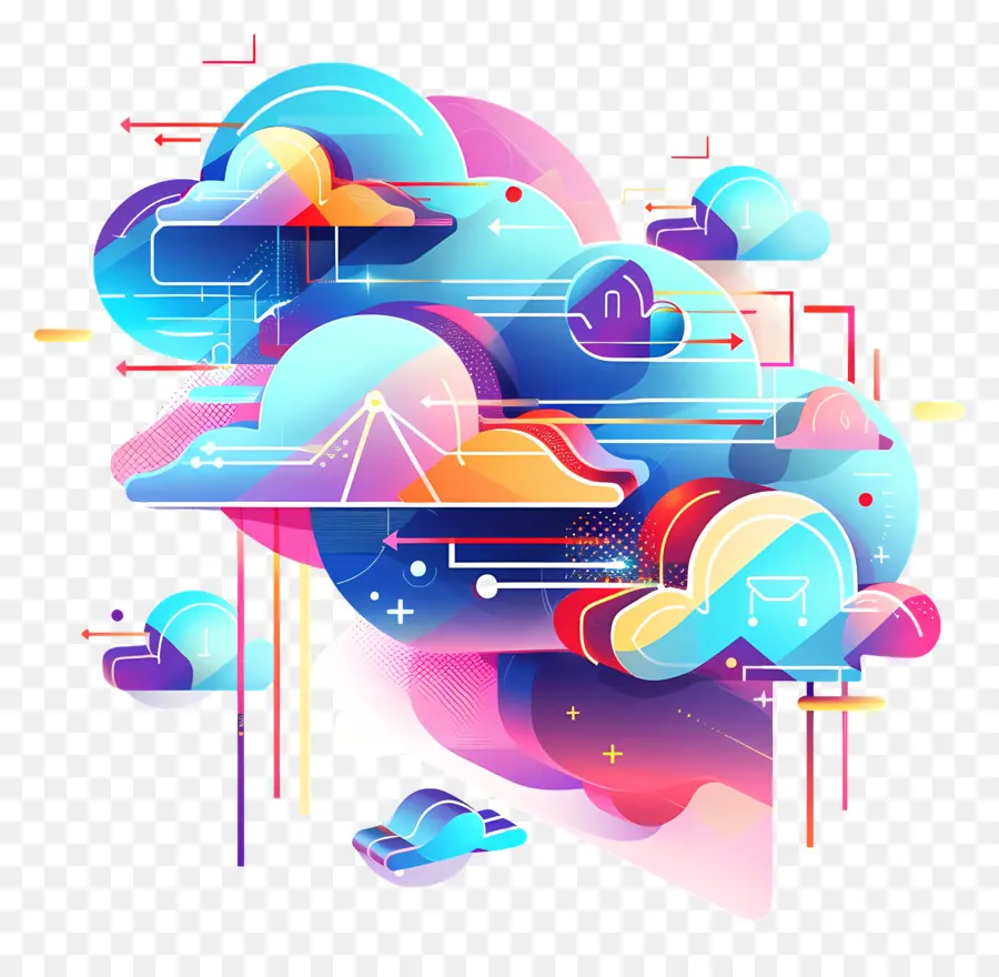 Stockage Dans Le Cyber Cloud，Nuages ​​colorés PNG