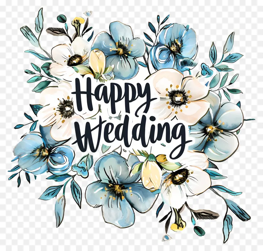 Heureux Mariage，Bleus Et De Fleurs Blanches PNG