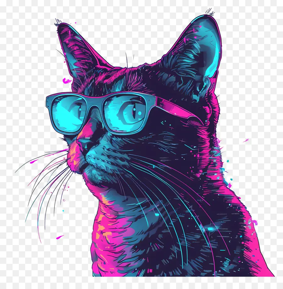 Chat à Ondes De Vapeur，Chat Avec Des Lunettes PNG