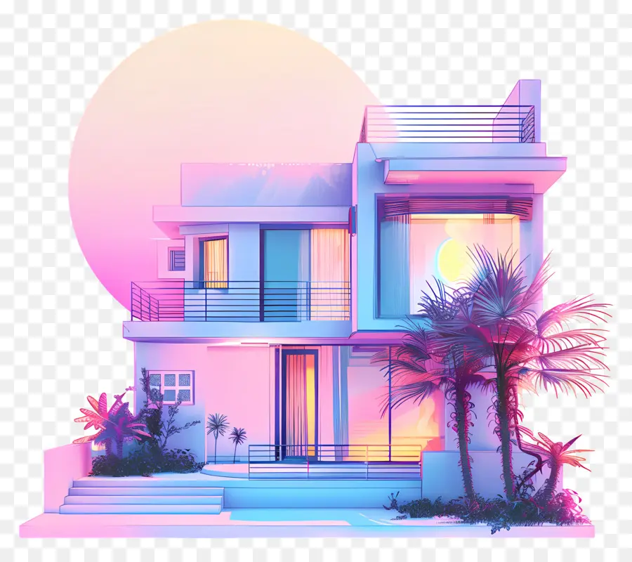 Maison Vaporwave，Maison Moderne PNG