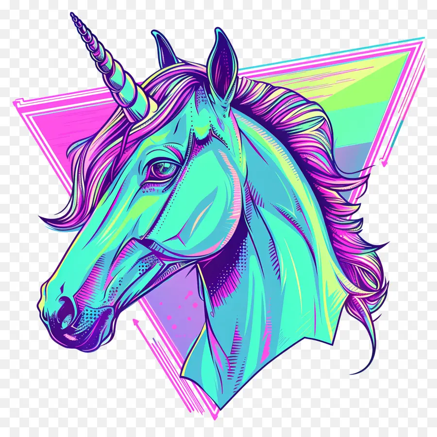 Licorne Vaporwave，Licorne Colorée PNG