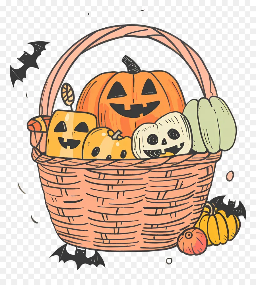 Panier D'halloween，Citrouilles PNG