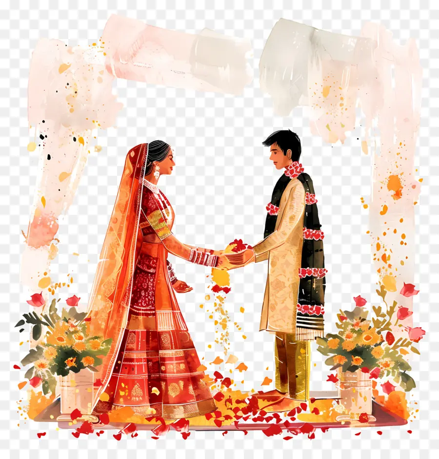 Mariage Hindou，Peinture à L'aquarelle PNG