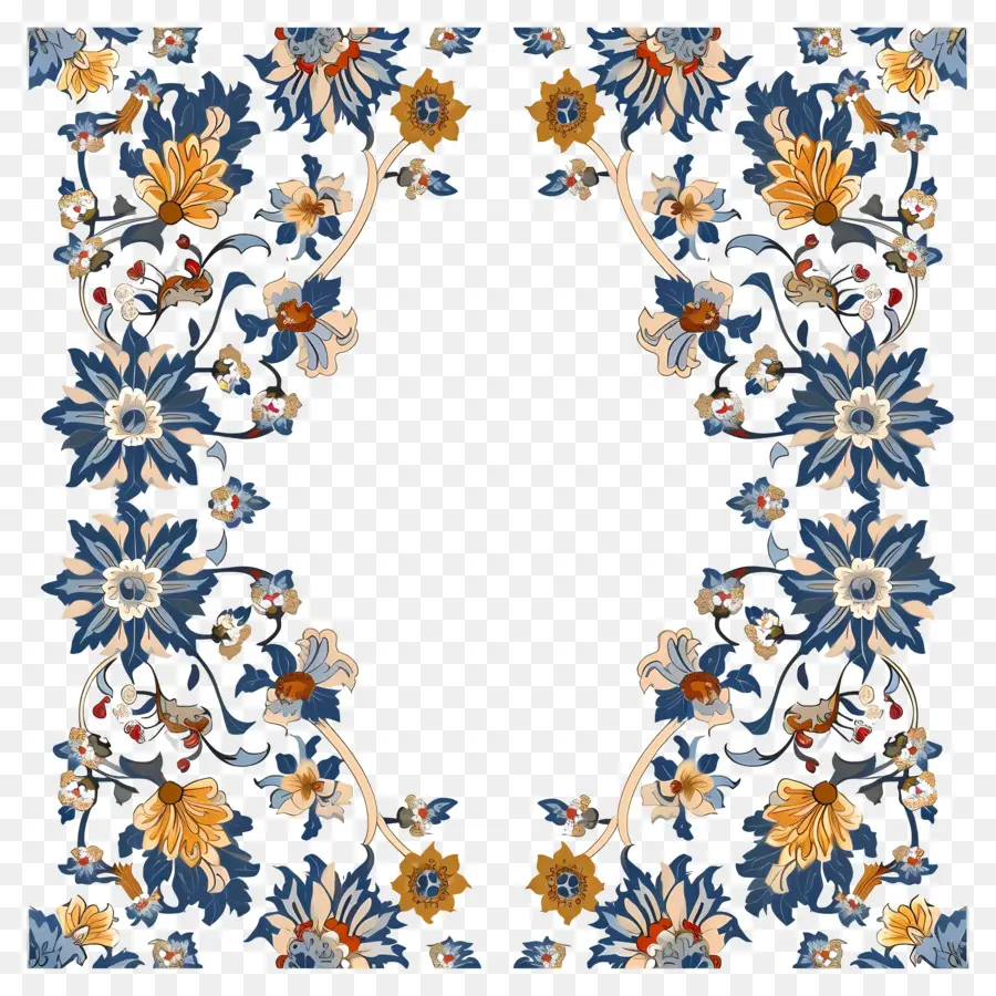 Border Floral Modèle Islamique，Bleu Floral Design PNG