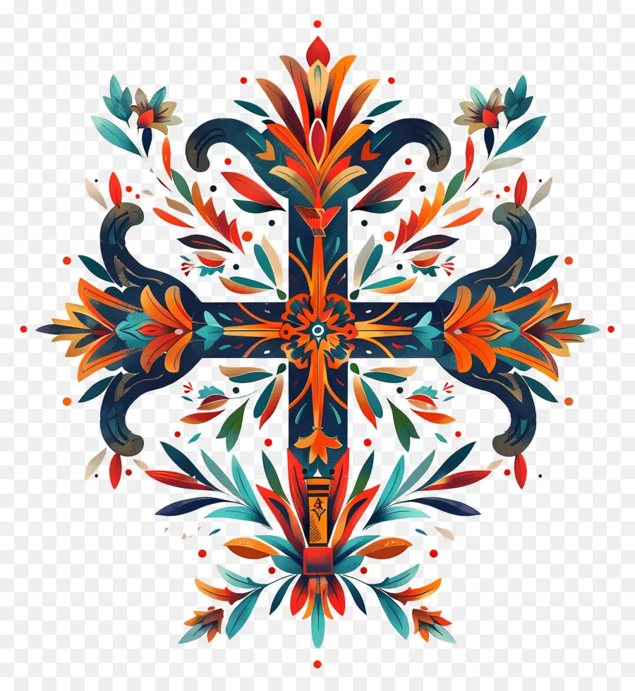 Croix Chrétienne，Motif Floral PNG