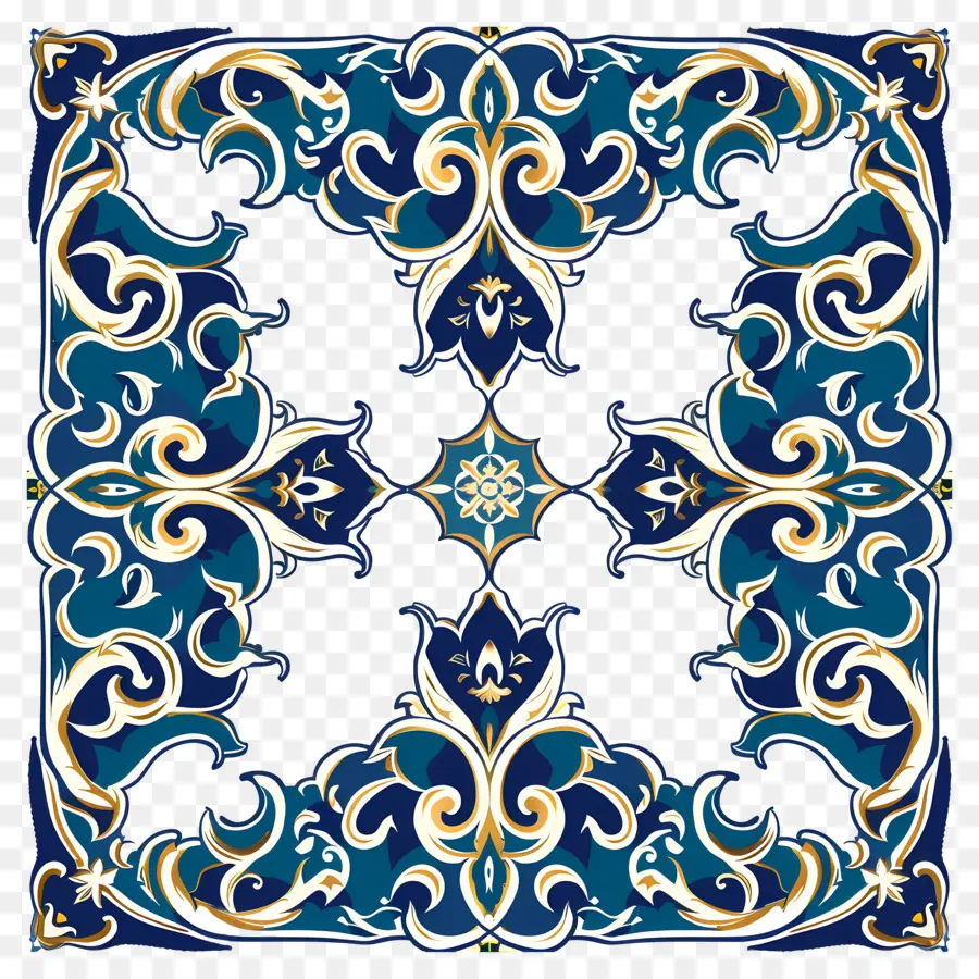 Motif Bordure Motif Islamique，Motif Bleu Et Or PNG