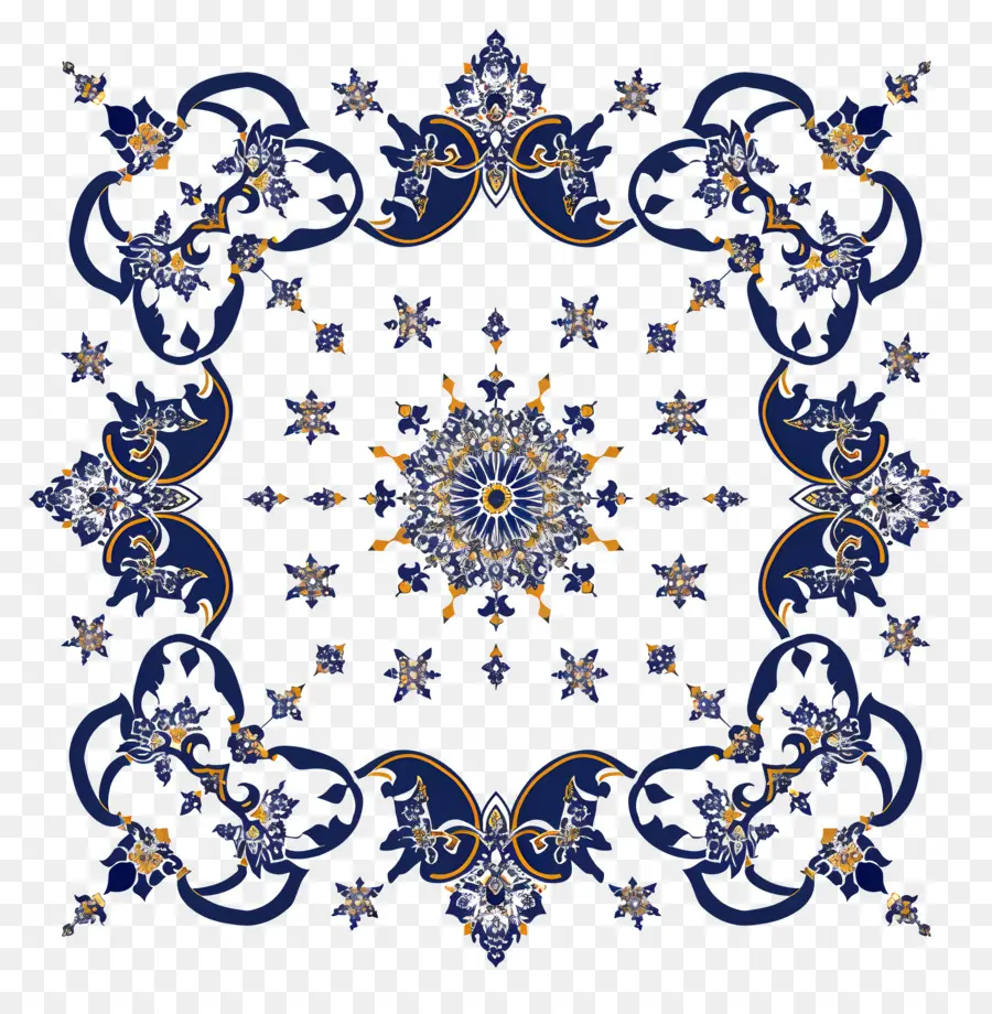 Motif Border Islamic Pattern，Bleu PNG