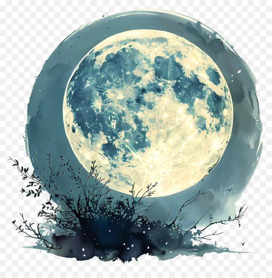 Pleine Lune，Ciel Bleu PNG