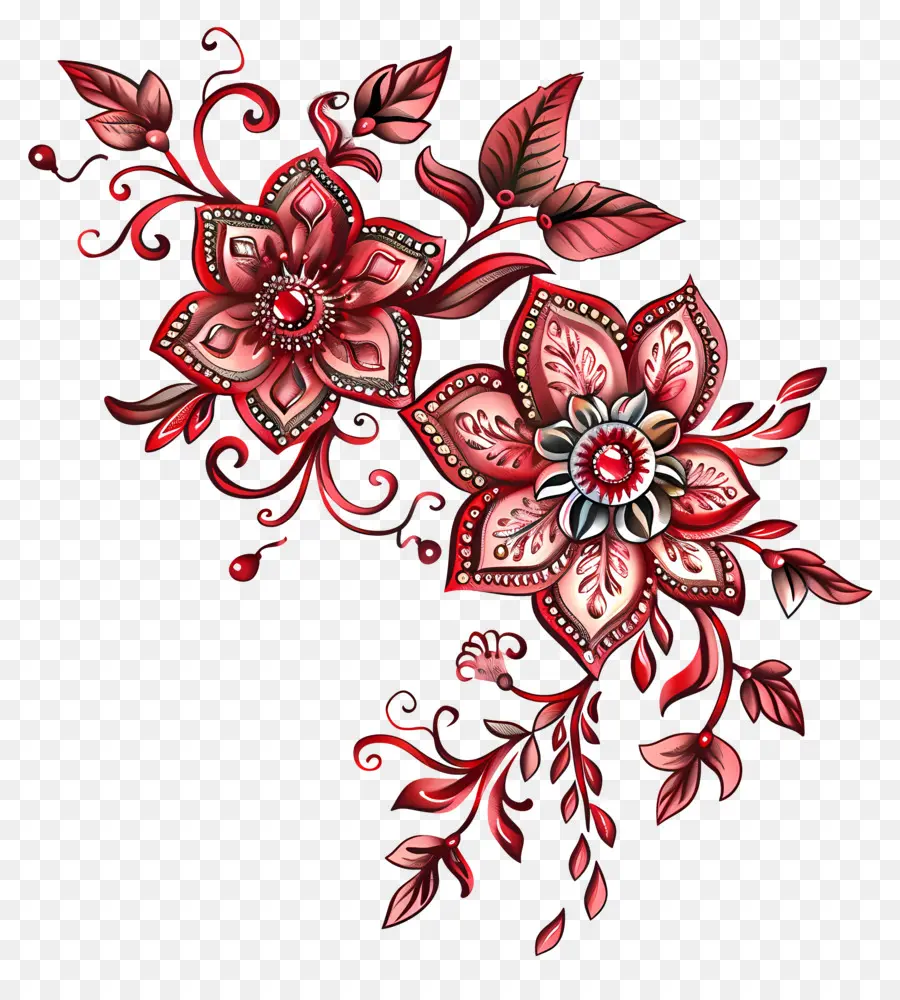 Design Floral Mehndi，Rouge Design Floral PNG