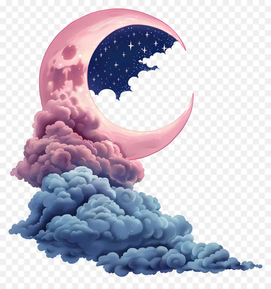 Nuageux Nuit，Croissant De Lune PNG