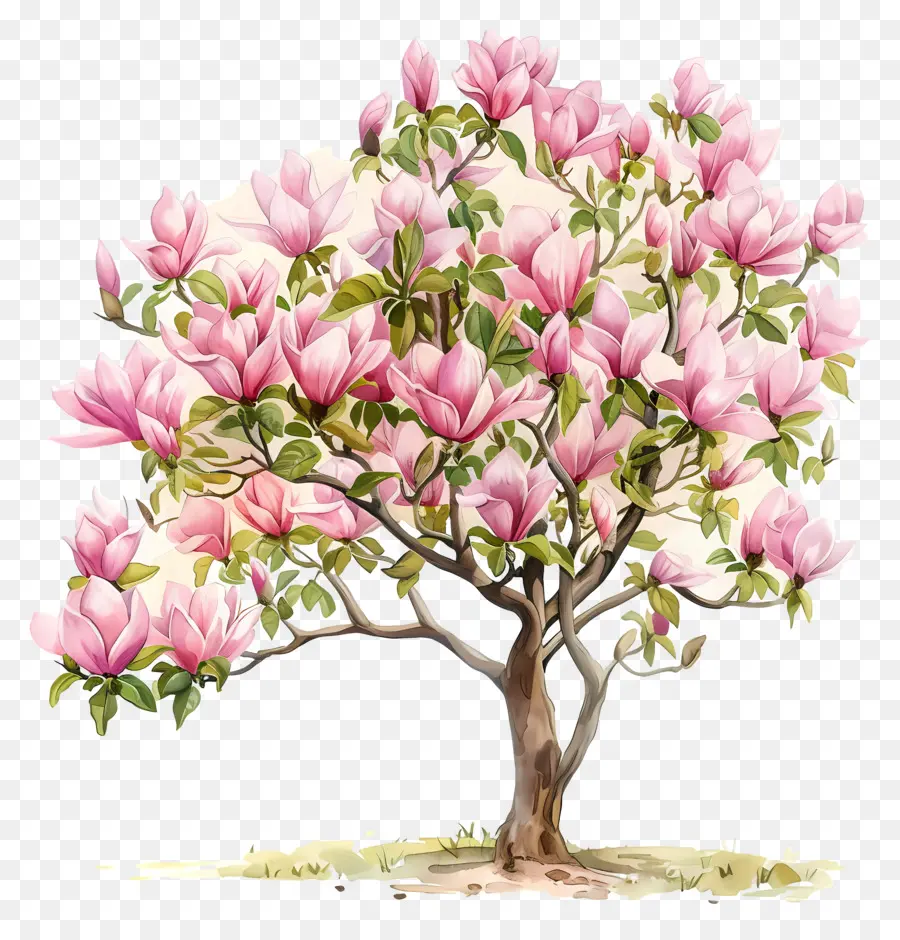 Arbre De Magnolia，Arbre Rose Fleuri PNG
