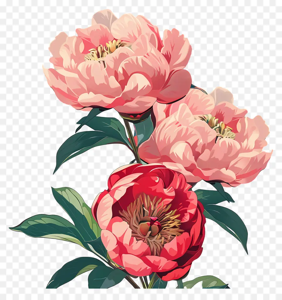 Les Pivoines，Fleurs Roses PNG