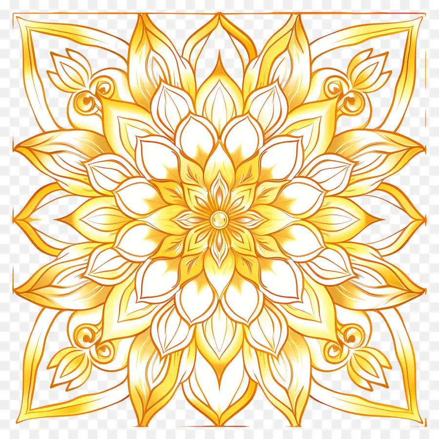 Modèle De Mandala En Or，Design Floral PNG