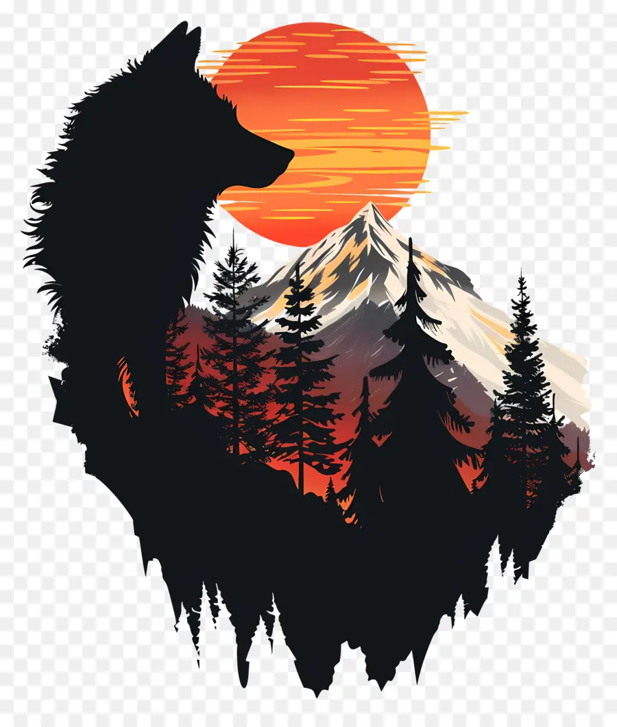 Silhouette De Loup，Montagne PNG