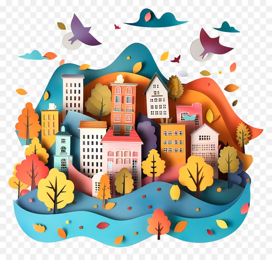 Ville D'automne，Paysage Urbain PNG