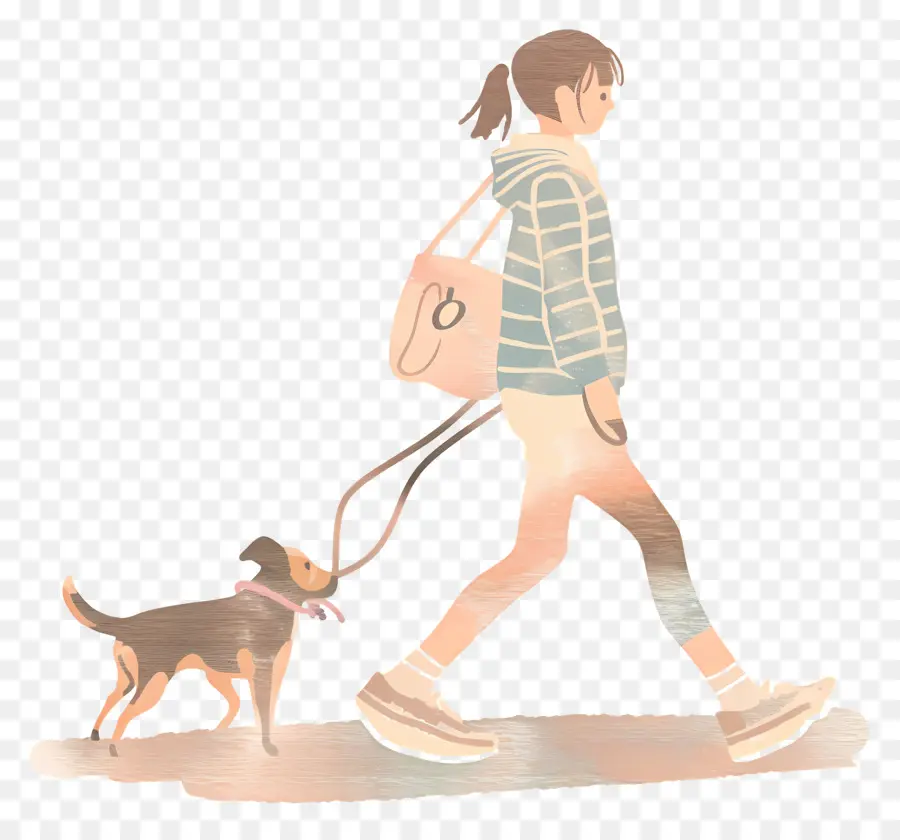 Femme Dog Walking，Fille De Promenade De Chien PNG
