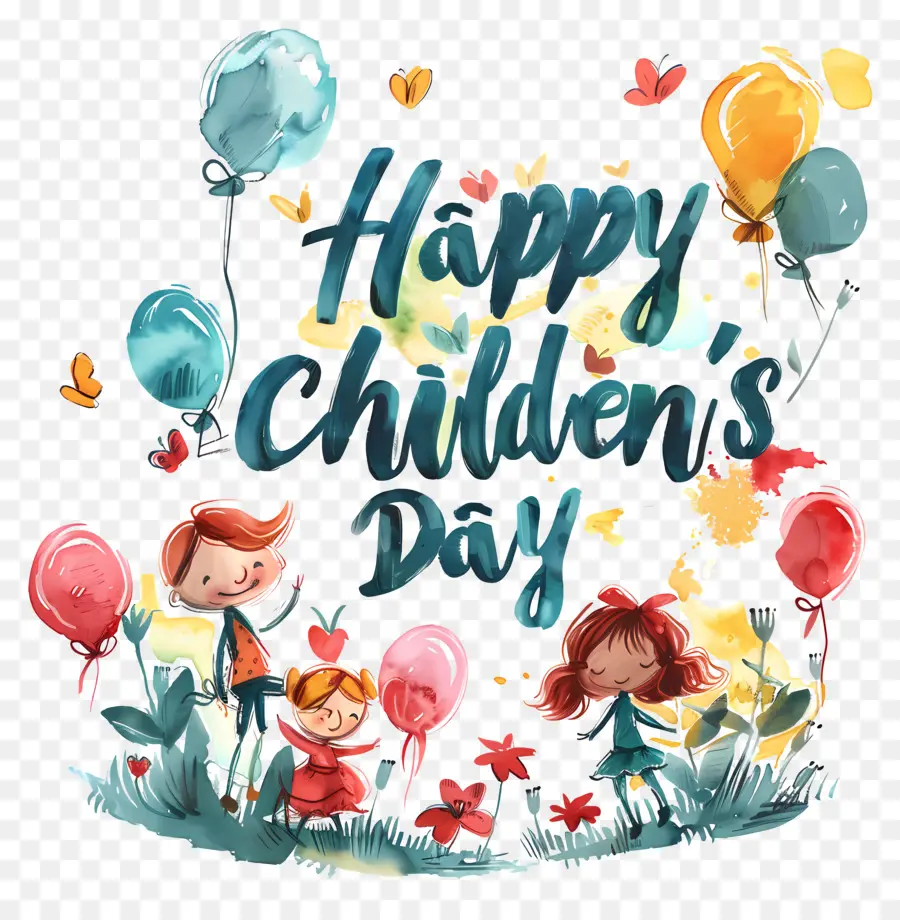 Heureux Childrens Jour，Illustration Aquarelle PNG