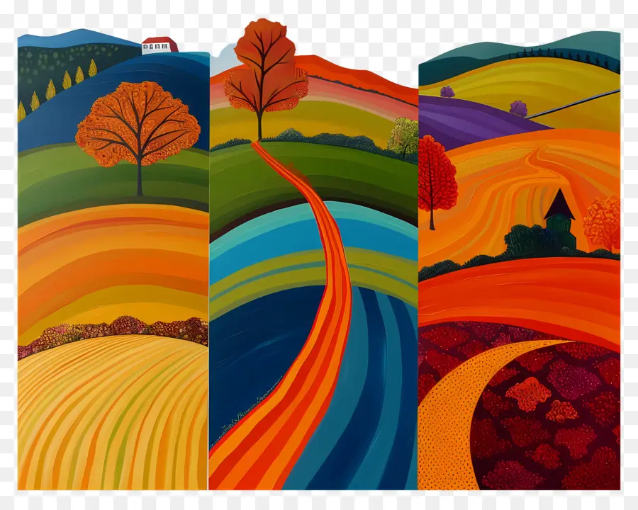 Scène D'automne，D'automne De Peinture PNG