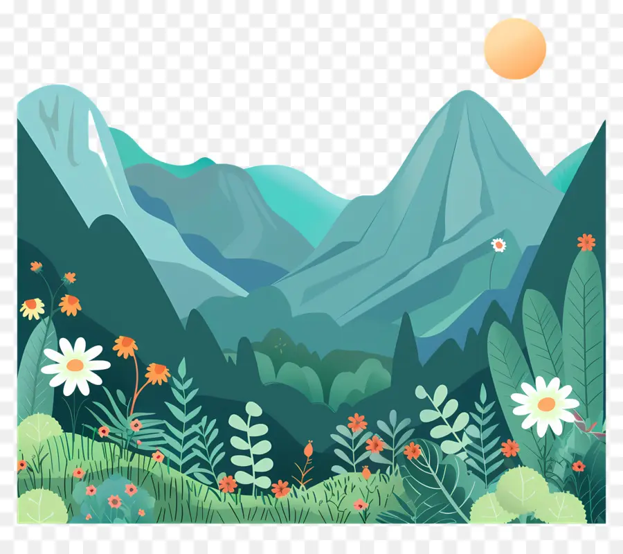 Montagnes，Montagnes Et Fleurs PNG