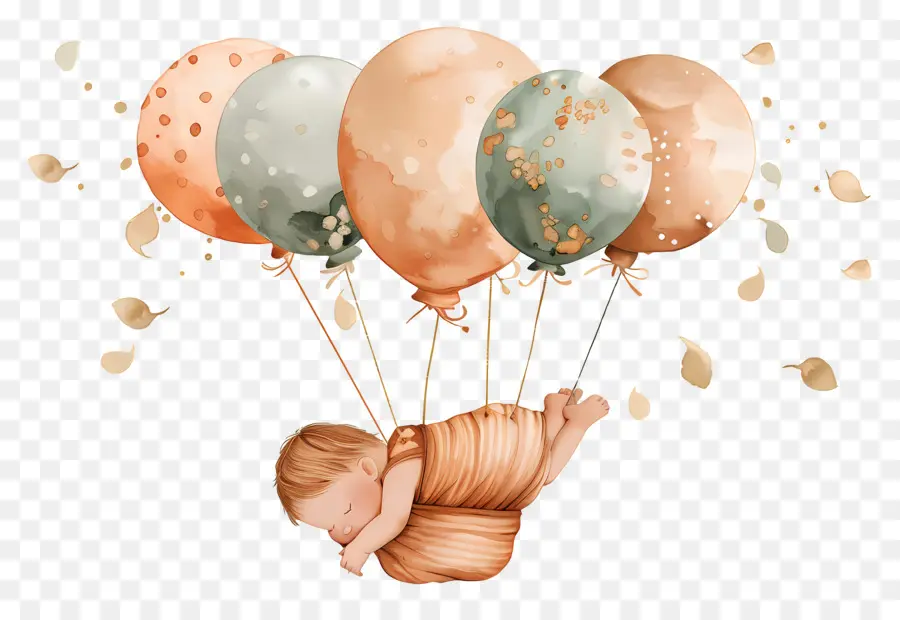 Nouveau Né，Bébé Avec Des Ballons PNG