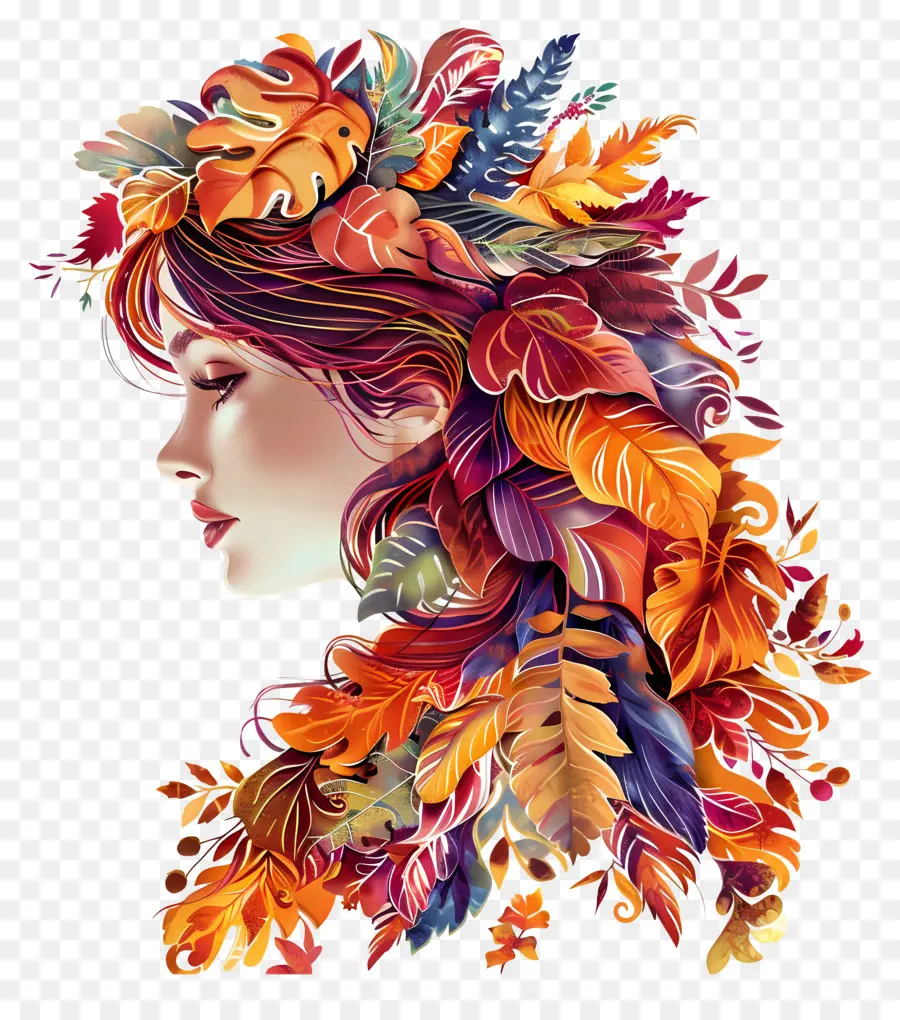 Fille Abstraite，Femme Avec Des Feuilles PNG