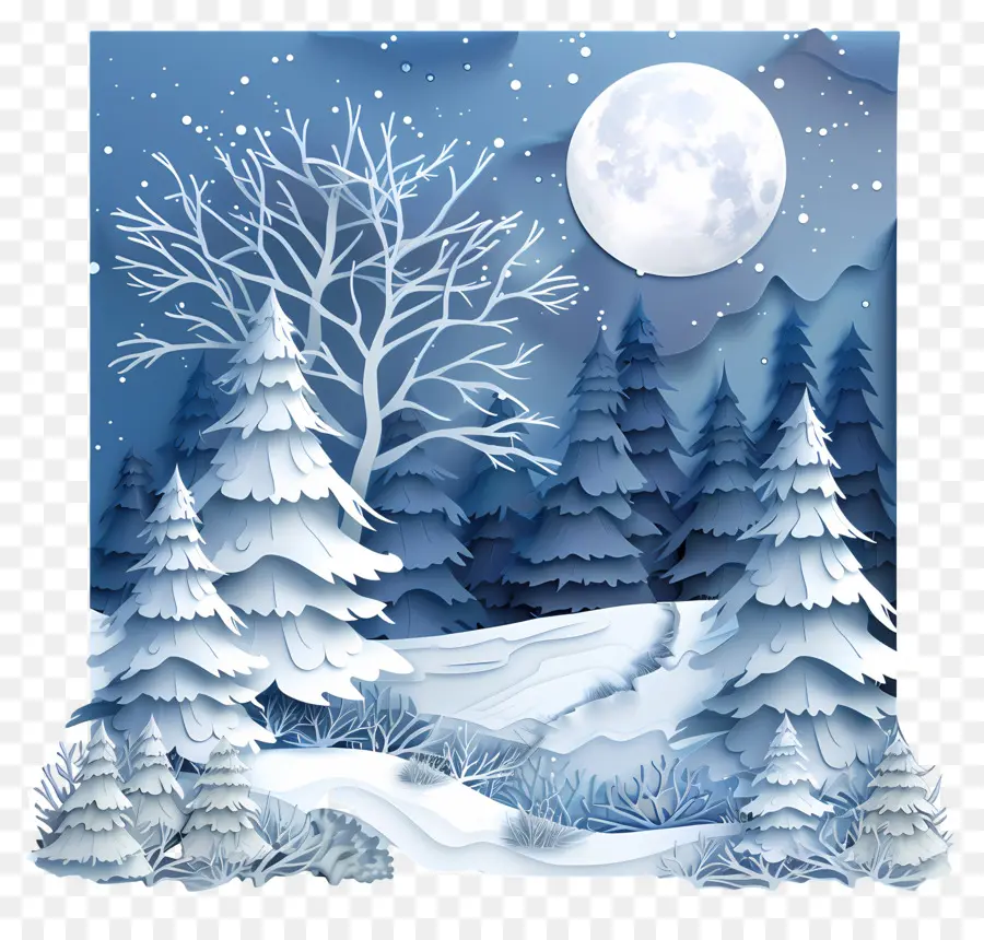 Nuit D'hiver，Paysage D'hiver PNG