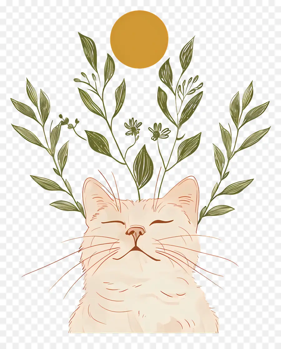 Chat Abstrait，Chat Avec Des Plantes PNG