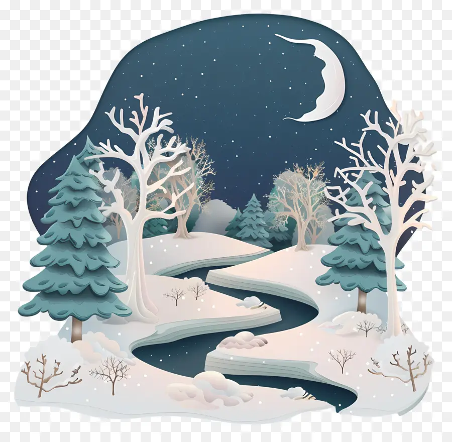 Nuit D'hiver，Paysage D'hiver PNG