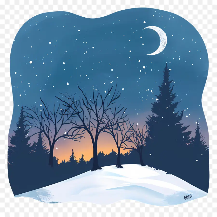 Nuit D'hiver，Paysage D'hiver PNG