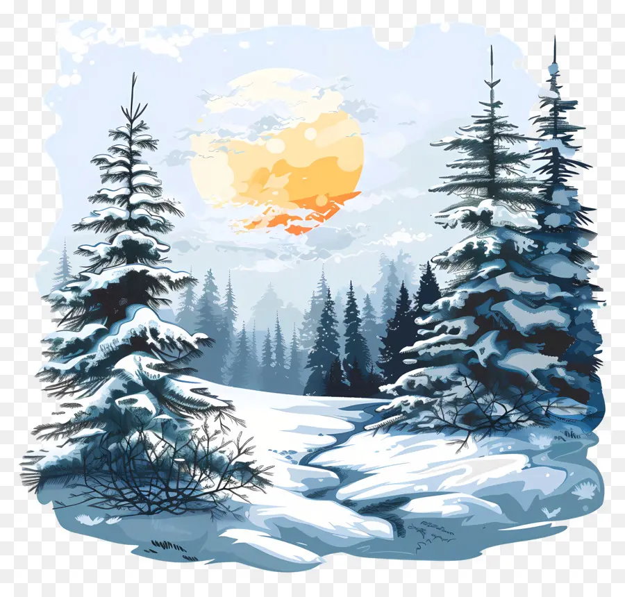 Matin D'hiver，Paysage D'hiver PNG