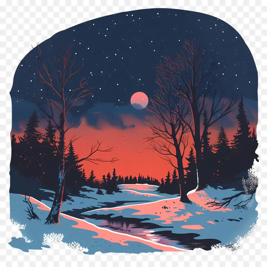 Nuit D'hiver，Paysage D'hiver PNG