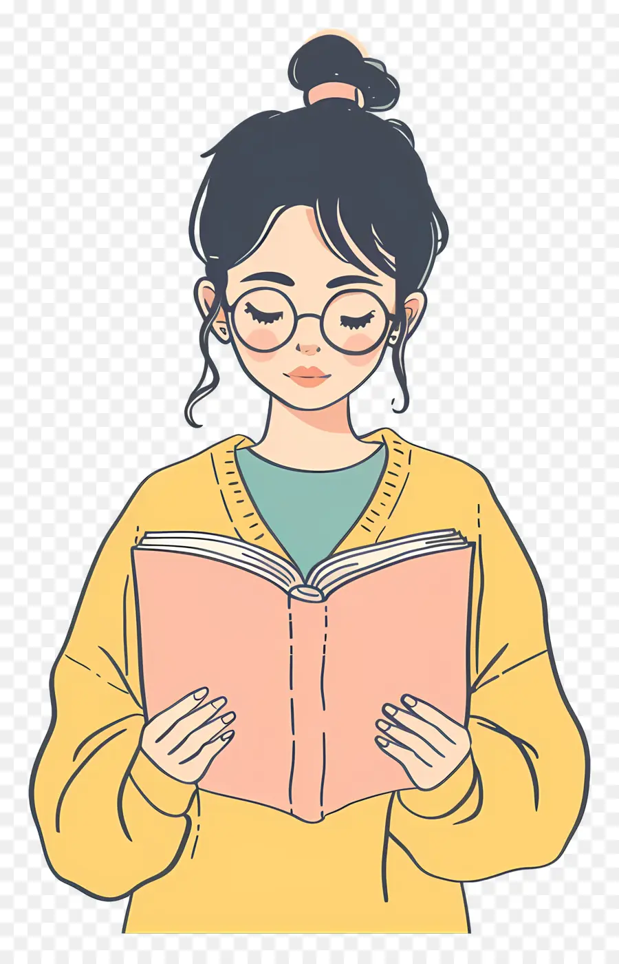 Fille Lisant Un Livre，Lunettes PNG